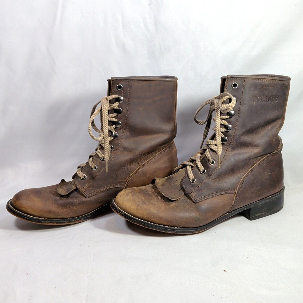 Durango Brown Leather Lace Up Boots; Kiltie Western Work